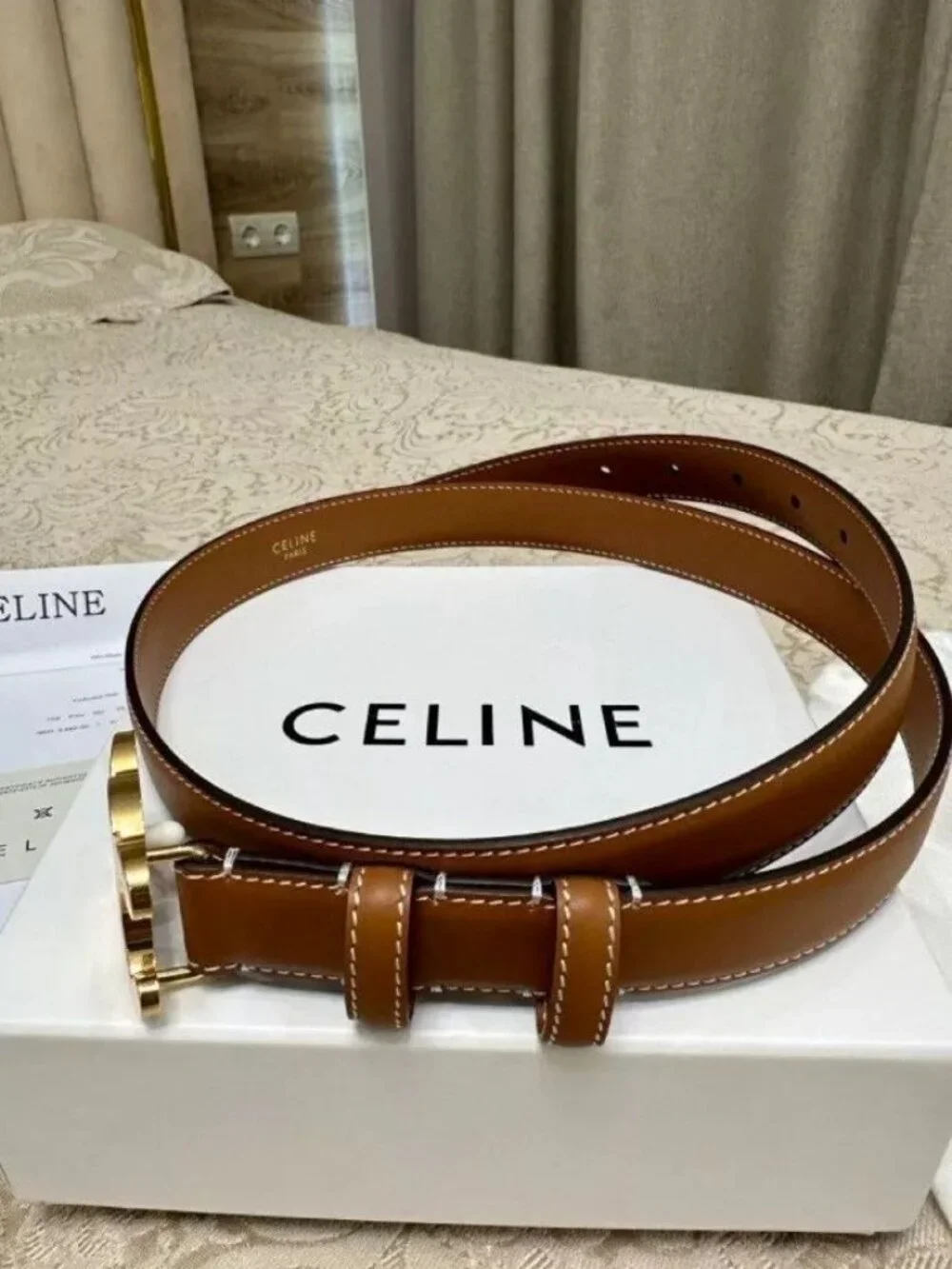 CELINE Women's Tan and Brown Belt - Picture 6 of 7